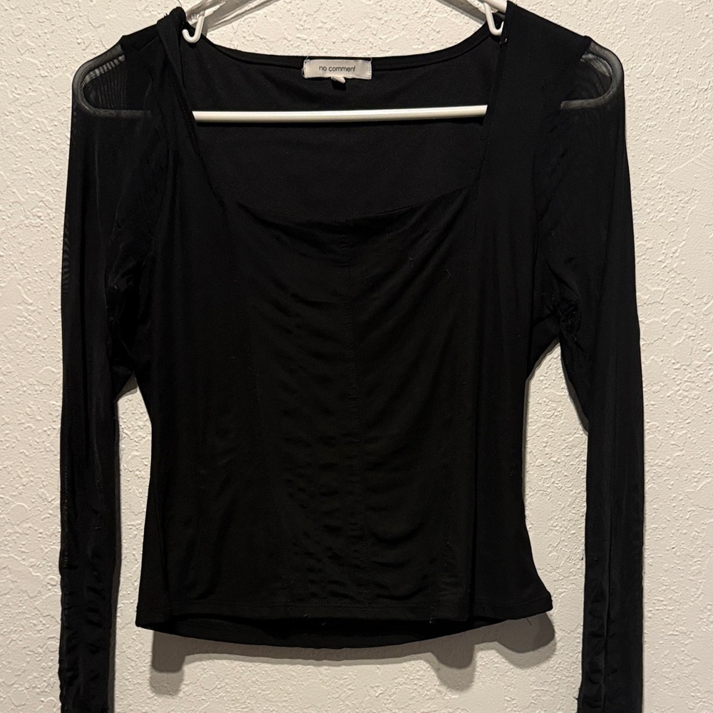 No Comment Black Long Sleeve Mesh Top M | Sheer Sleeve Goth Night Club Sultry